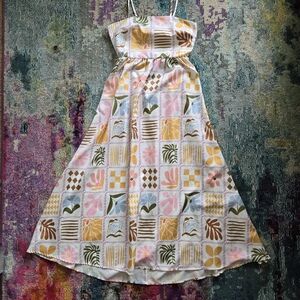 Floral Patchwork Open Back Maxi Sundress in Pink, Mustard & Olive